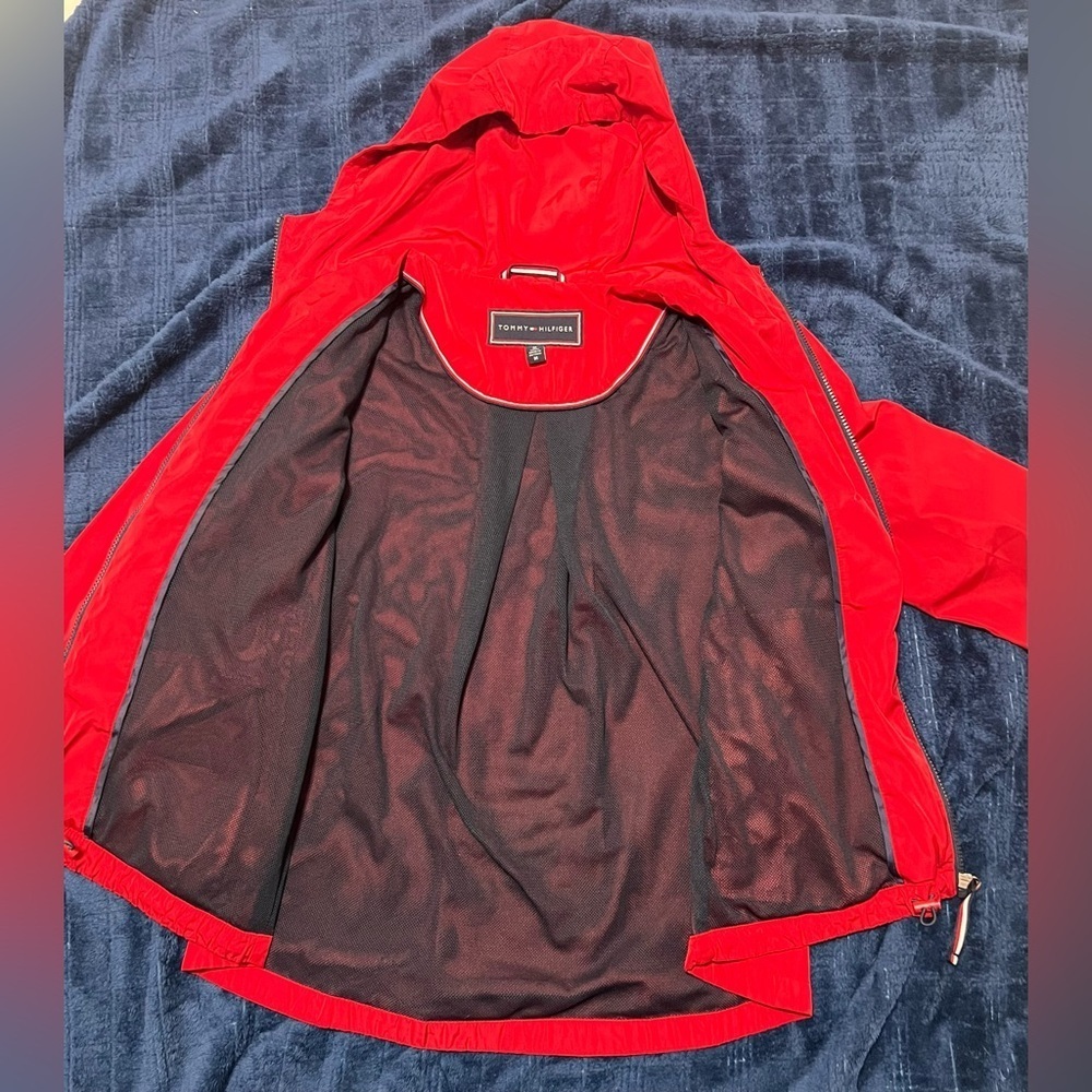 Tommy Hilfiger Jacket Womens M Long Sleeve Full Zip Hooded Windbreaker Red - Picture 6 of 12